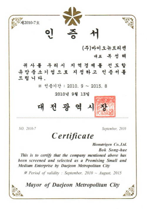 Certyfikacja Perspektywicznego Małego i Średniego Przedsiębiorstwa 2010