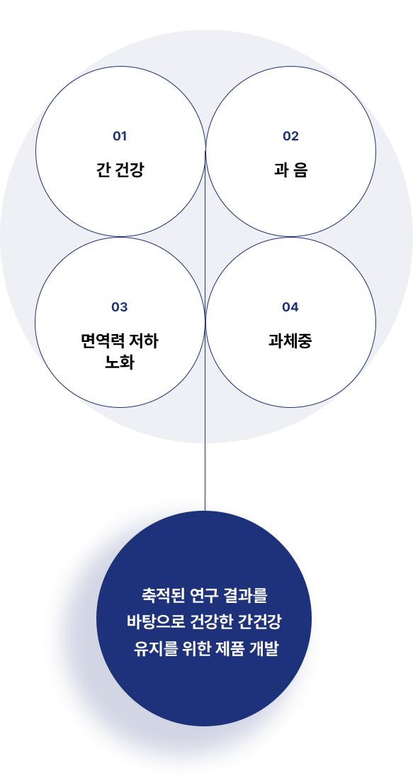 간겅강,과음,면역력저하노화,과체중 - 축적된 연구 결과를 바탕으로 건강한 간건강 유지를 위한 제품 개발